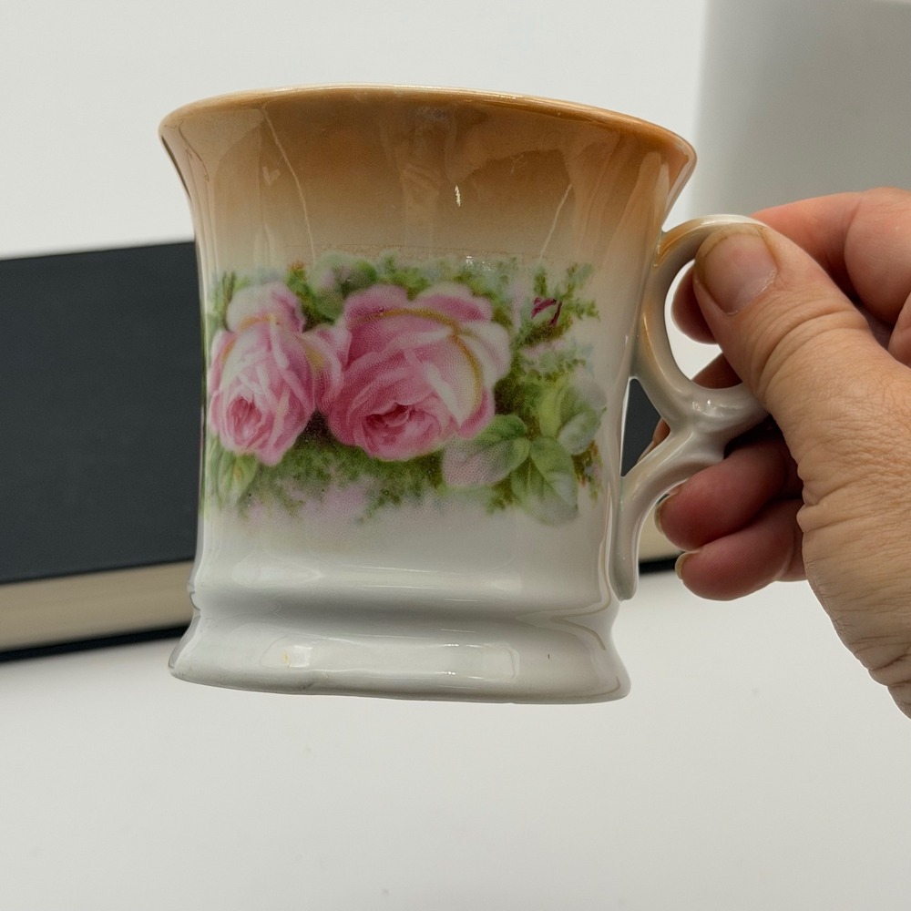 Vintage Germany Porcelain Pink Rose Lusterware Coffee Mug Tea Shaving Cup